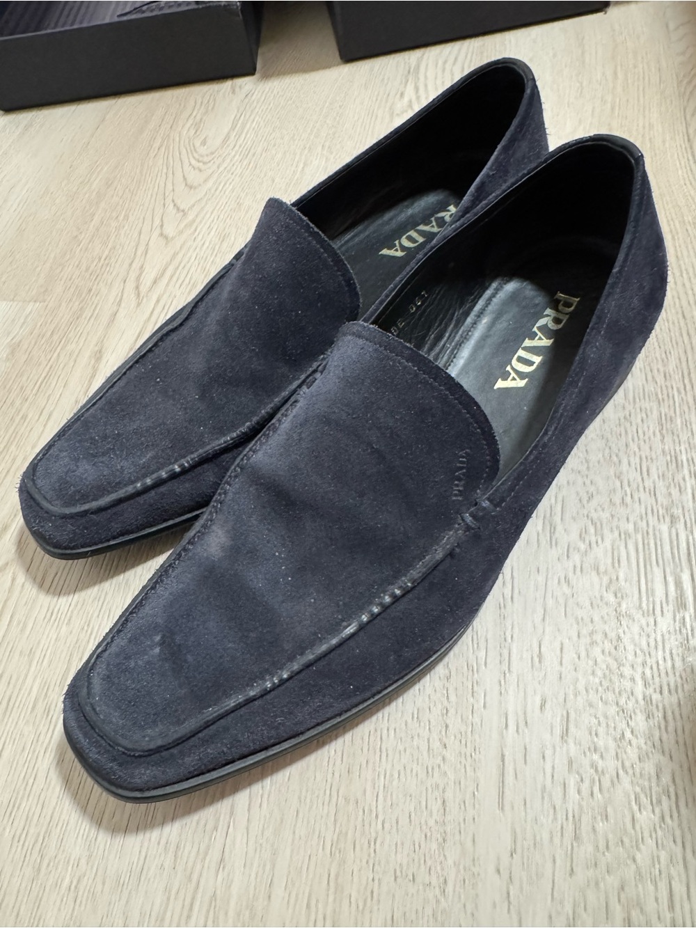 AUTHENTIC Prada Blue Suede Slip-On Loafers